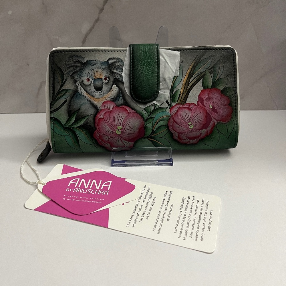 NWT Anna by Anuschka Hand-Painted Cuddly Koala Genuine Leather Two Fold Wallet